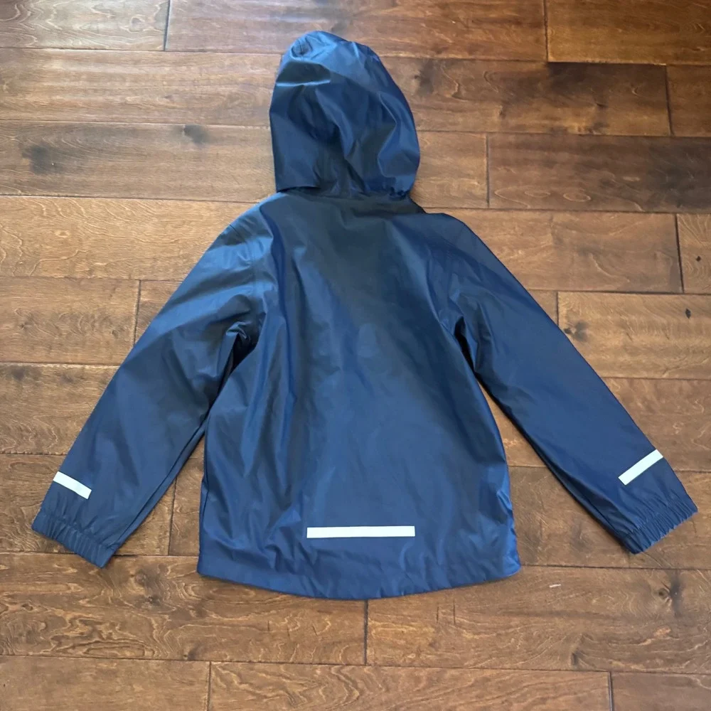 Cat & Jack Boys Navy Blue Hooded Rain Jacket Reflective Size S 6/7 NWT